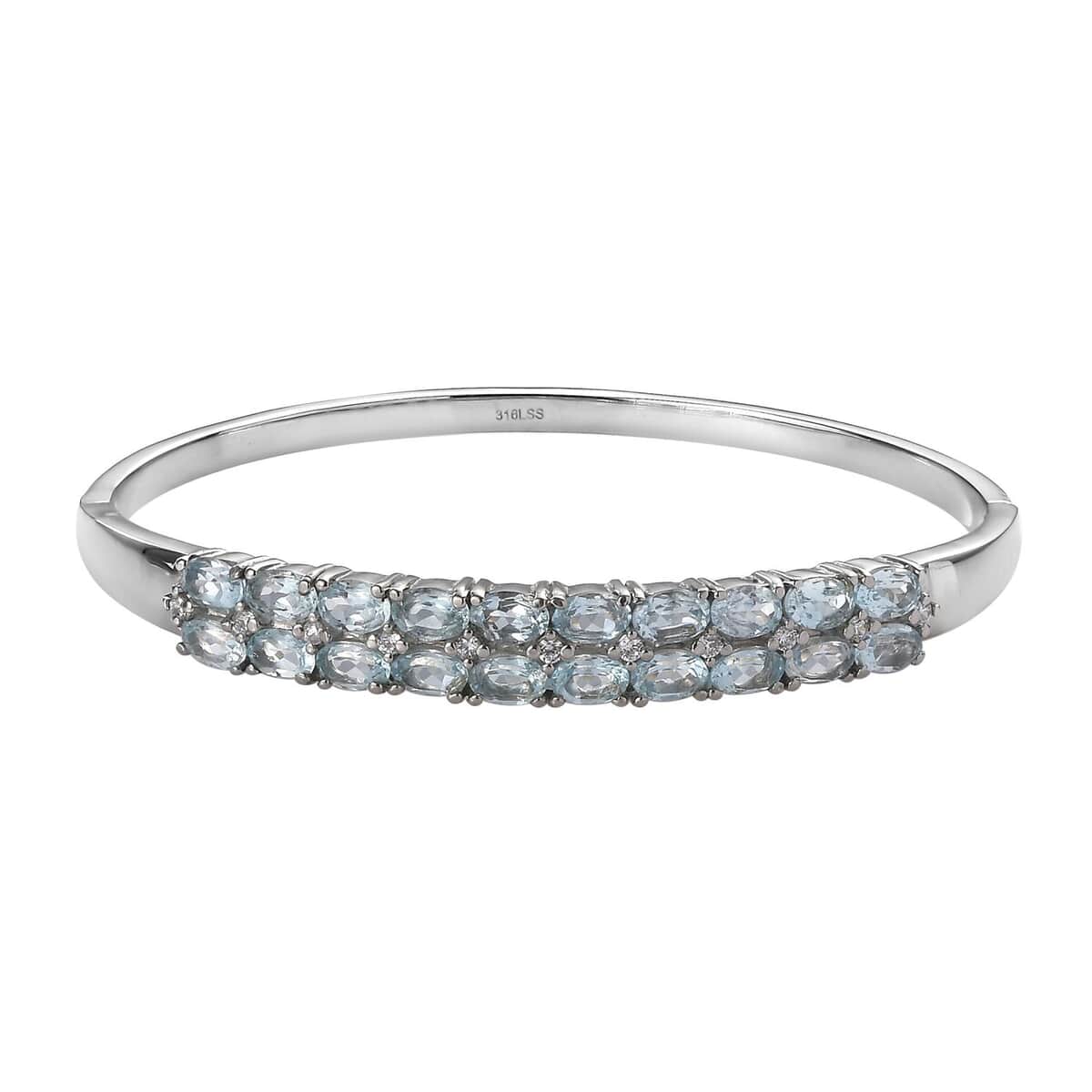 Sky Blue Topaz and Simulated Diamond Bangle Bracelet in Stainless Steel (8.00 In) 12.10 ctw image number 0