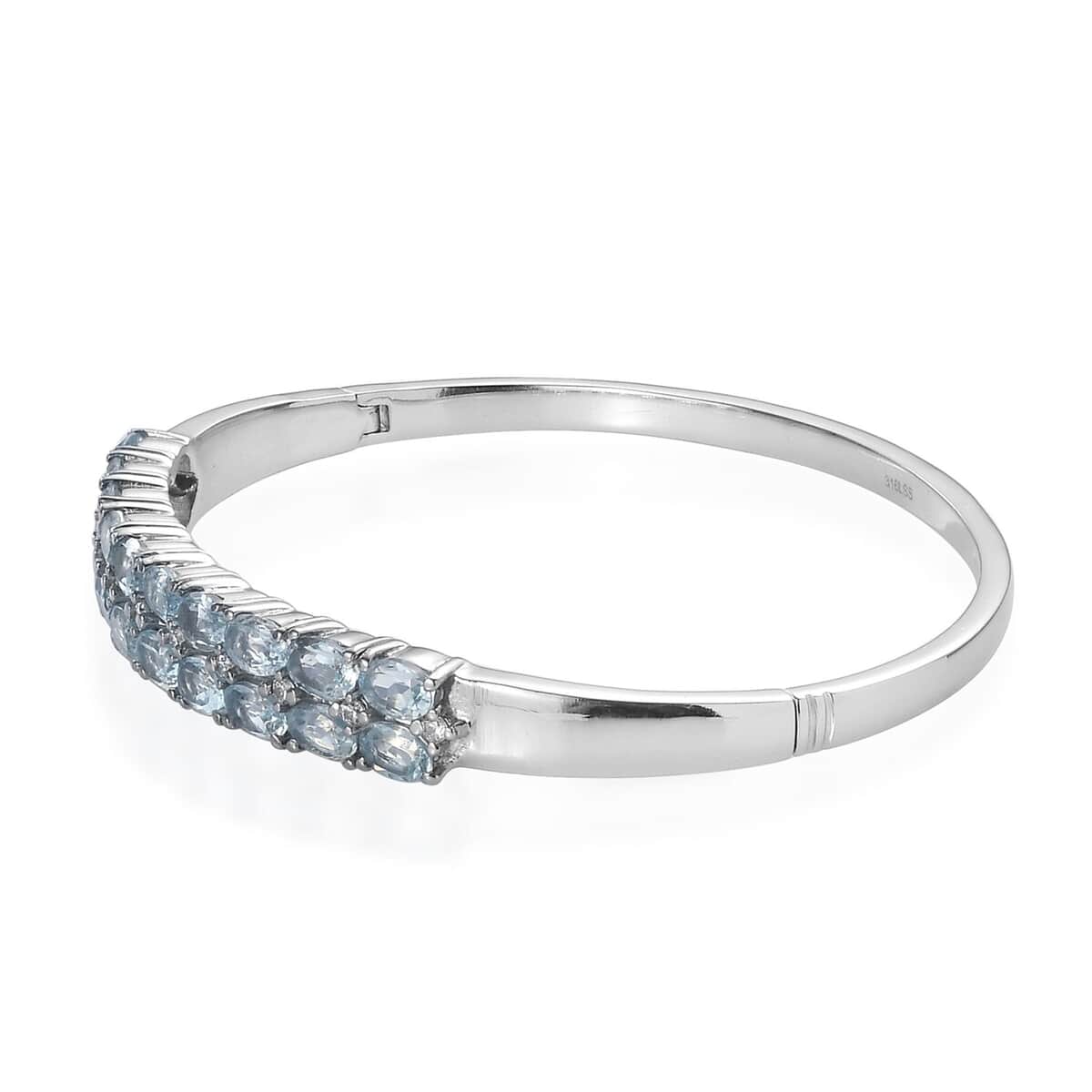 Sky Blue Topaz and Simulated Diamond Bangle Bracelet in Stainless Steel (8.00 In) 12.10 ctw image number 3