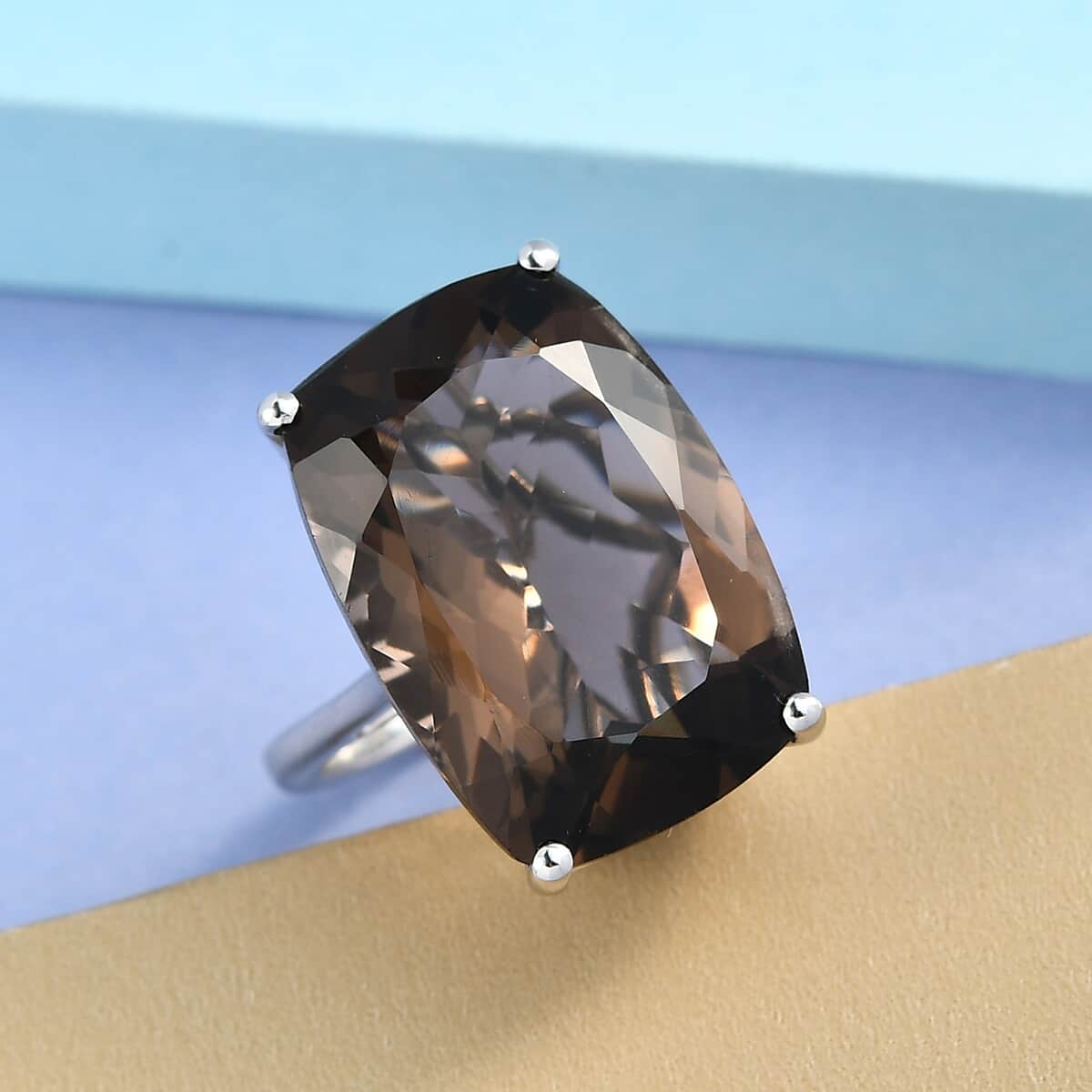 Brazilian Smoky Quartz Solitaire Ring in Platinum Over Sterling Silver (Size 10.0) 24.30 ctw image number 1
