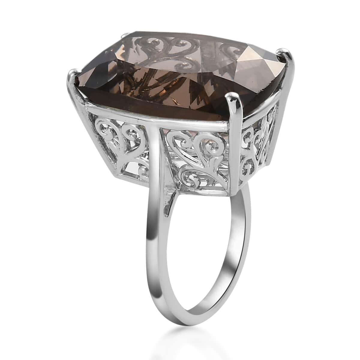 Brazilian Smoky Quartz Solitaire Ring in Platinum Over Sterling Silver (Size 10.0) 24.30 ctw image number 3