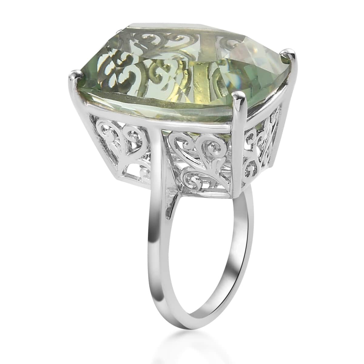 Montezuma Prasiolite Solitaire Ring in Platinum Over Sterling Silver (Size 7.0) 24.50 ctw image number 3