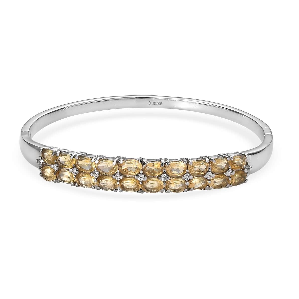 Brazilian Citrine and Simulated Diamond Bangle Bracelet in Stainless Steel (8.00 In) 10.00 ctw image number 0