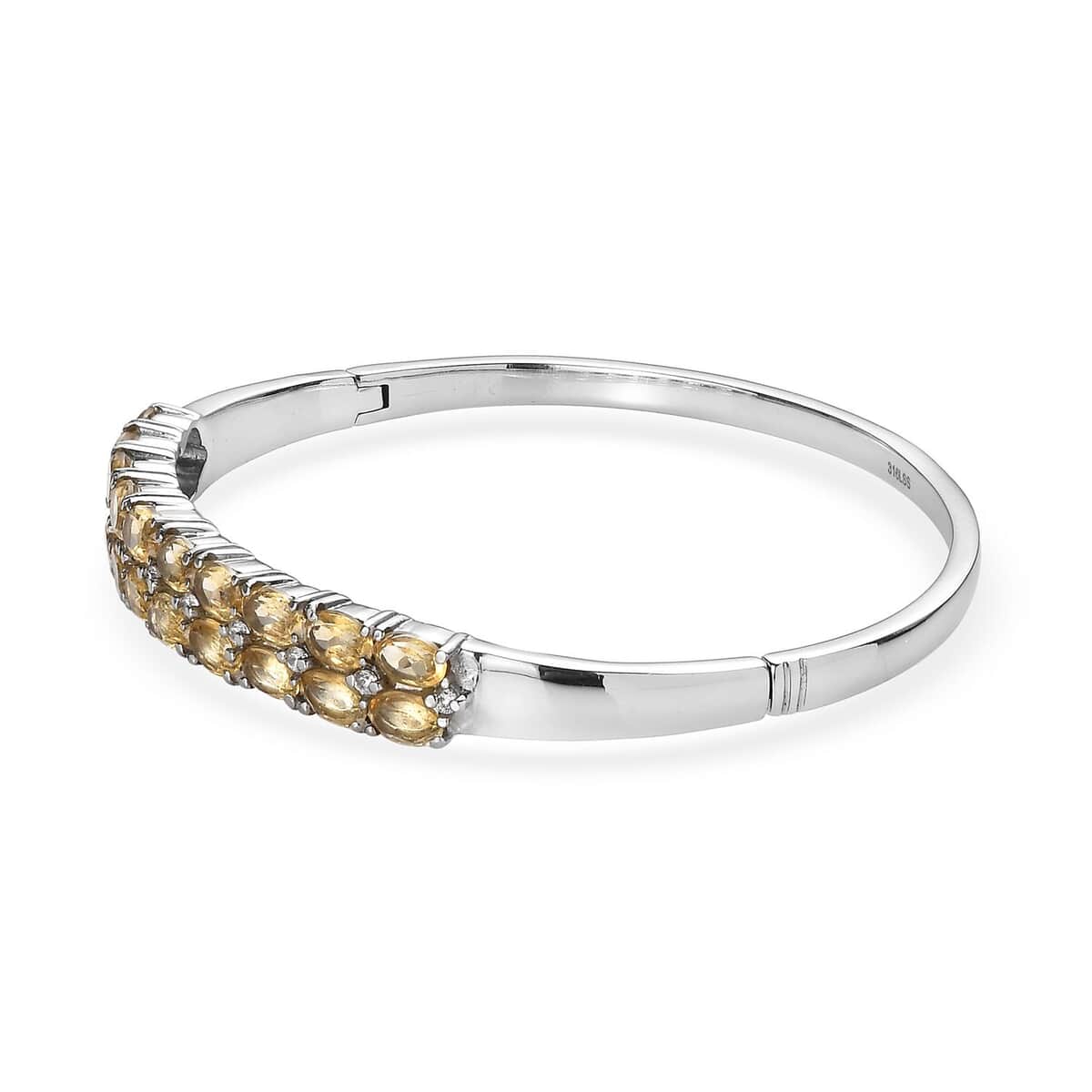 Brazilian Citrine and Simulated Diamond Bangle Bracelet in Stainless Steel (8.00 In) 10.00 ctw image number 3