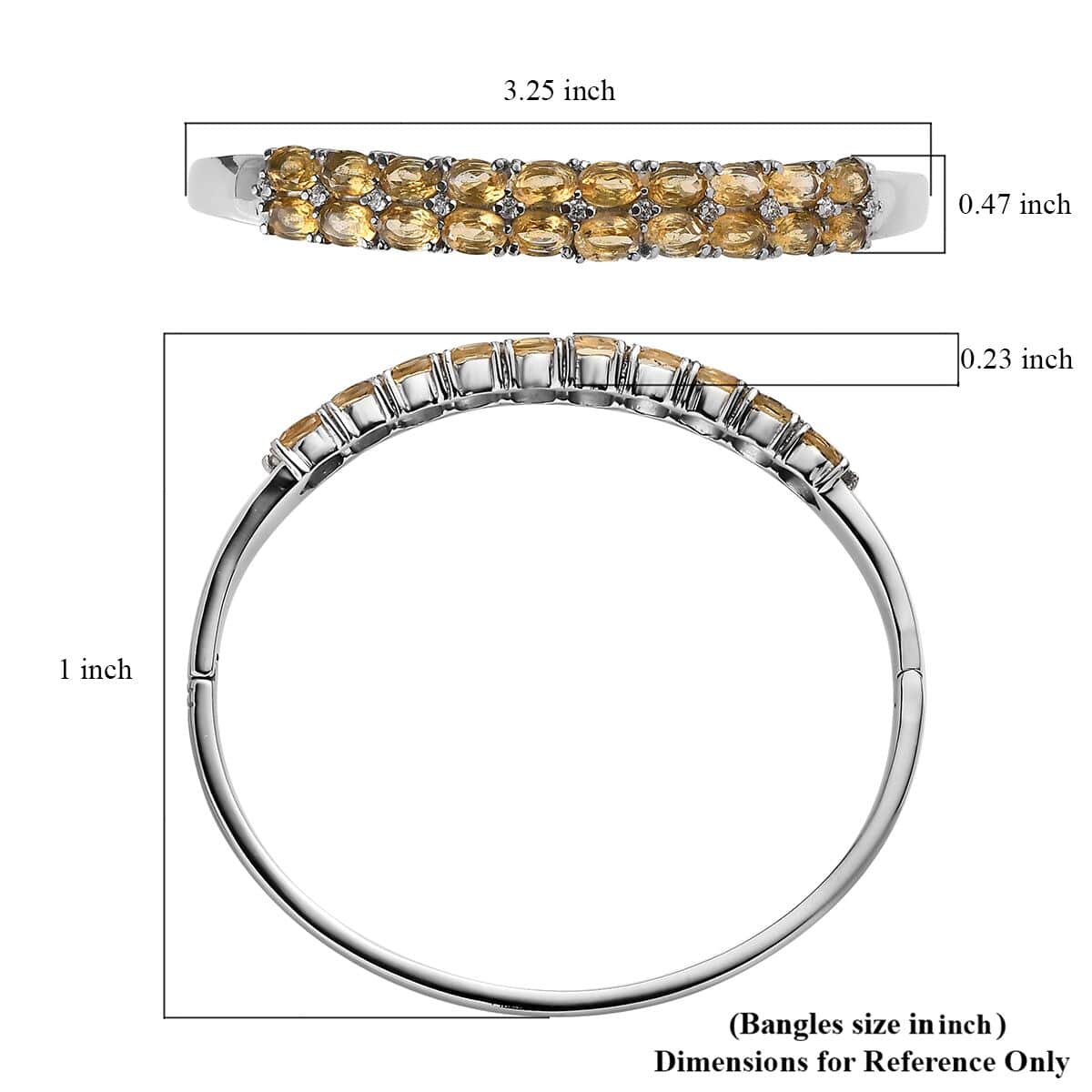 Brazilian Citrine and Simulated Diamond Bangle Bracelet in Stainless Steel (8.00 In) 10.00 ctw image number 5