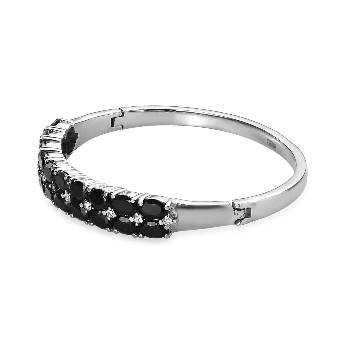 Thai Black Spinel and White Simulated Diamond Bangle Bracelet in Stainless Steel (6.50 In) 11.80 ctw image number 3