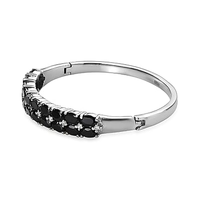 Thai Black Spinel and White Simulated Diamond Bangle Bracelet in Stainless Steel (6.50 In) 11.80 ctw