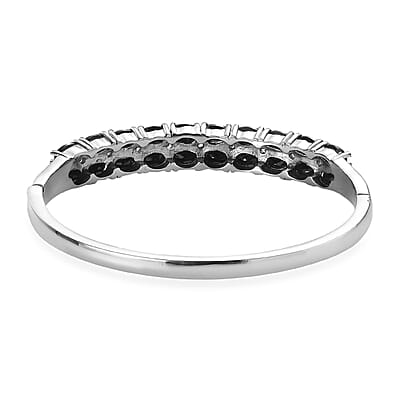 Thai Black Spinel and White Simulated Diamond Bangle Bracelet in Stainless Steel (6.50 In) 11.80 ctw