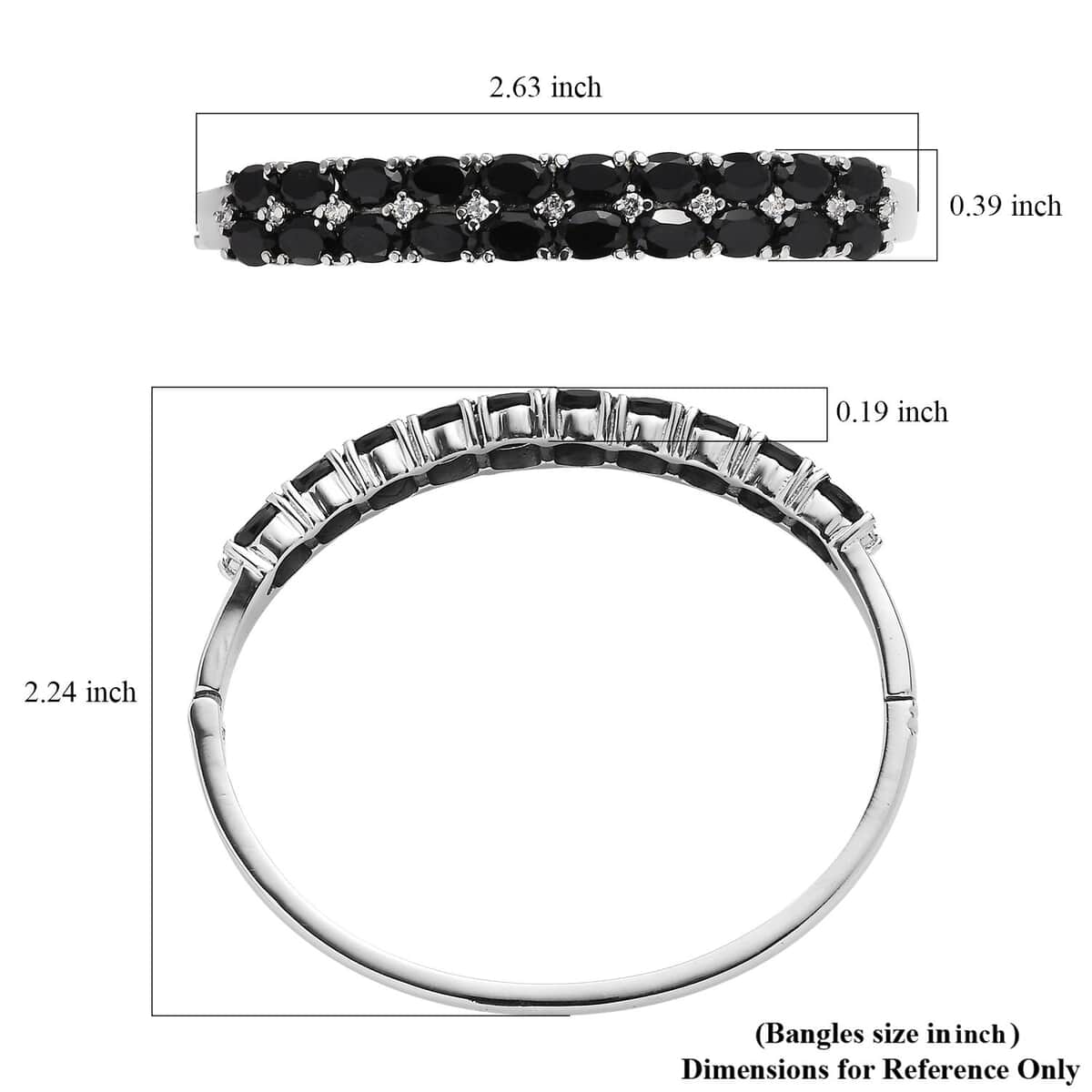 Thai Black Spinel and White Simulated Diamond Bangle Bracelet in Stainless Steel (6.50 In) 11.80 ctw image number 5