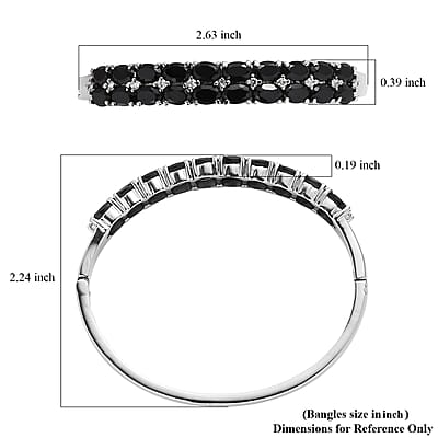 Thai Black Spinel and White Simulated Diamond Bangle Bracelet in Stainless Steel (6.50 In) 11.80 ctw