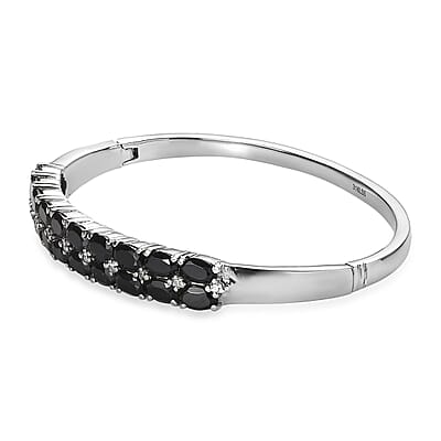 Thai Black Spinel and White Simulated Diamond Bangle Bracelet in Stainless Steel (7.25 In) 11.80 ctw