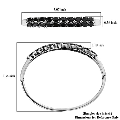 Thai Black Spinel and White Simulated Diamond Bangle Bracelet in Stainless Steel (7.25 In) 11.80 ctw