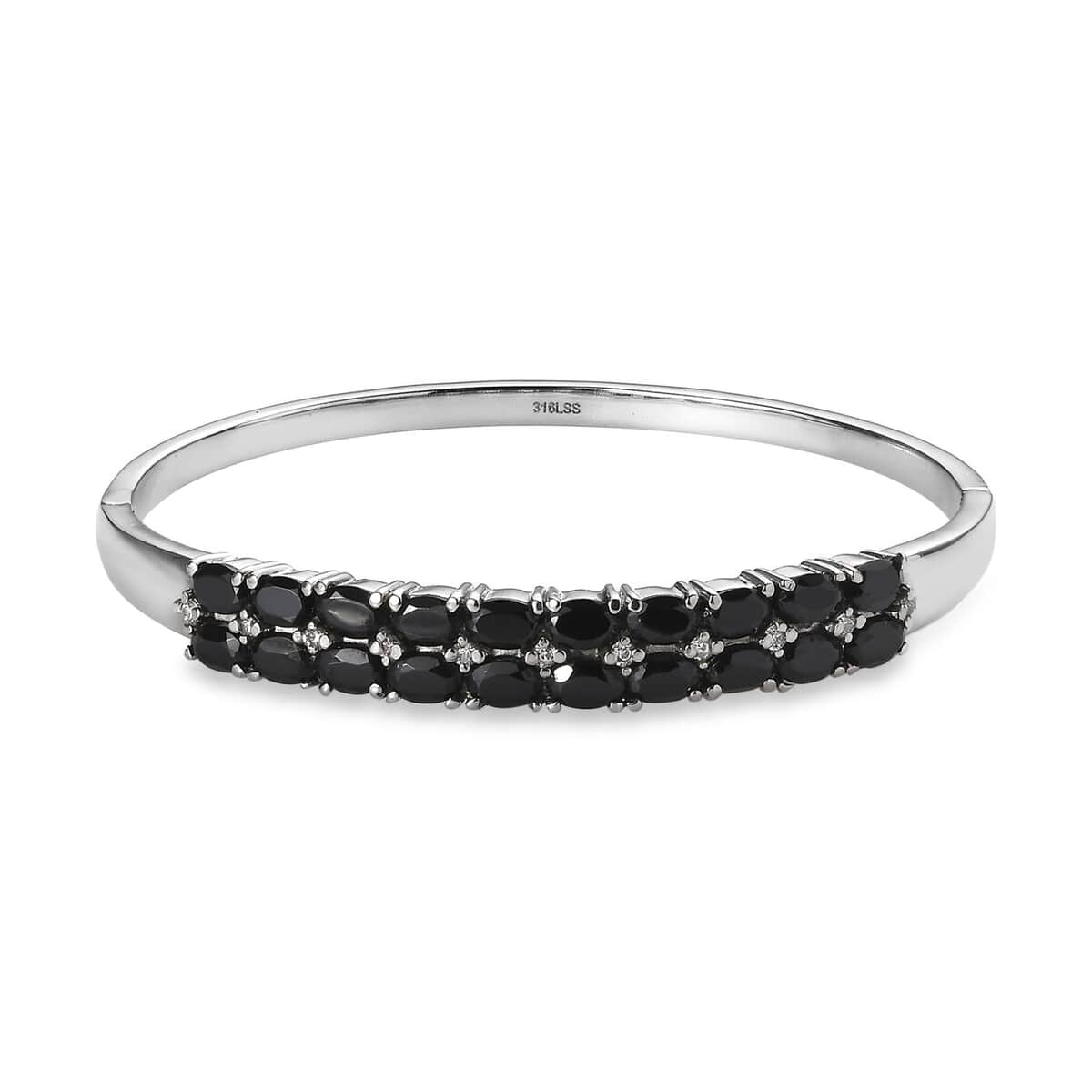 Thai Black Spinel and White Simulated Diamond Bangle Bracelet in Stainless Steel (8.00 In) 11.80 ctw image number 0