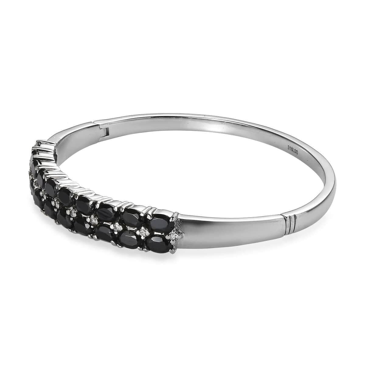 Thai Black Spinel and White Simulated Diamond Bangle Bracelet in Stainless Steel (8.00 In) 11.80 ctw image number 3