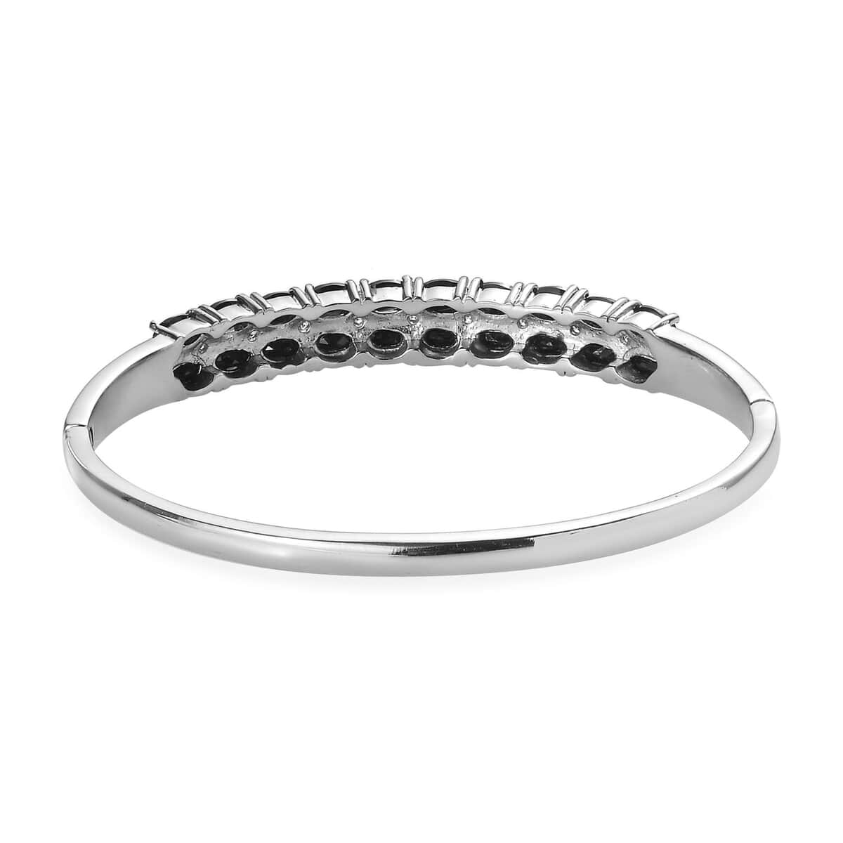 Thai Black Spinel and White Simulated Diamond Bangle Bracelet in Stainless Steel (8.00 In) 11.80 ctw image number 4