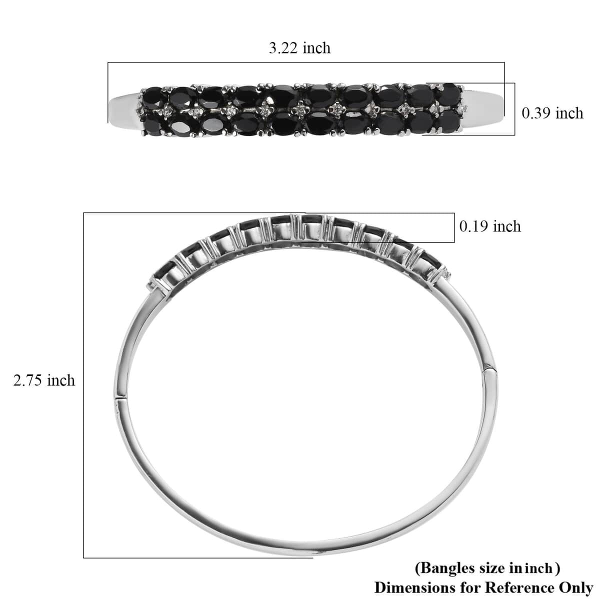 Thai Black Spinel and White Simulated Diamond Bangle Bracelet in Stainless Steel (8.00 In) 11.80 ctw image number 5