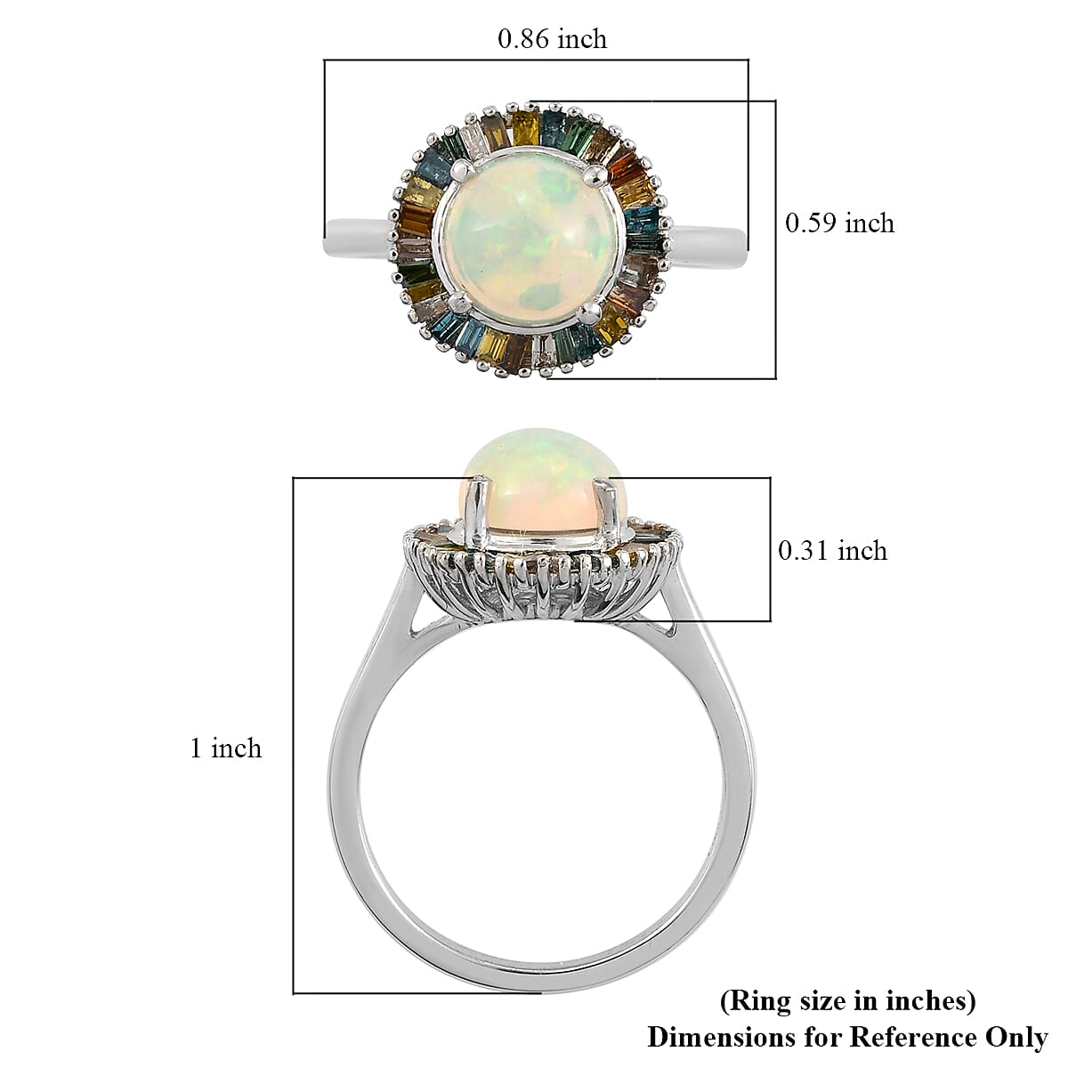 Ethiopian Welo Opal and Multi Diamond Halo Ring in Platinum Over Sterling Silver (Size 10.0) 1.65 ctw