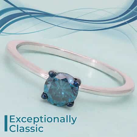 Blue Diamond Solitaire Ring in Platinum Over Sterling Silver 0.50 ctw image number 1