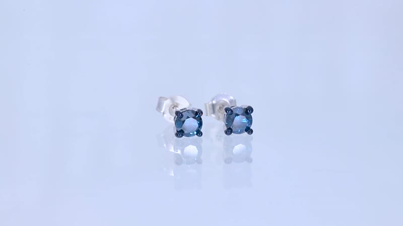 Blue Diamond Stud Earrings in Platinum Over Sterling Silver 1.10 ctw