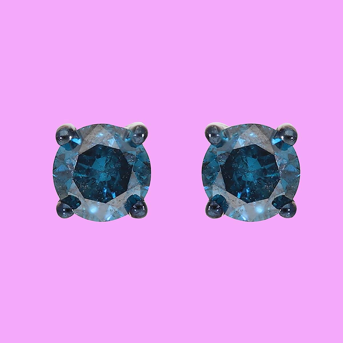 Blue Diamond Stud Earrings in Platinum Over Sterling Silver 1.10 ctw