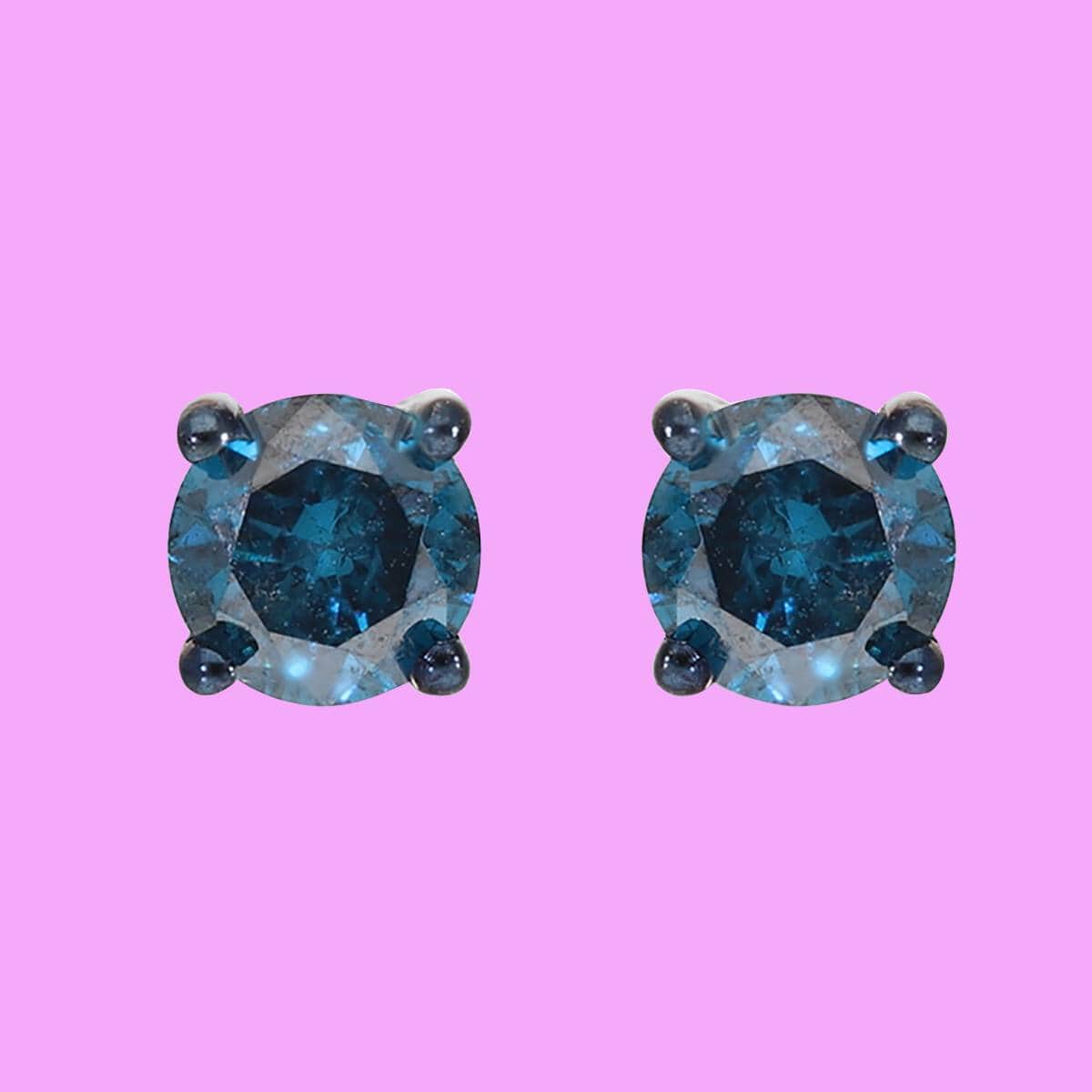 Blue Diamond Stud Earrings in Platinum Over Sterling Silver 1.10 ctw image number 1