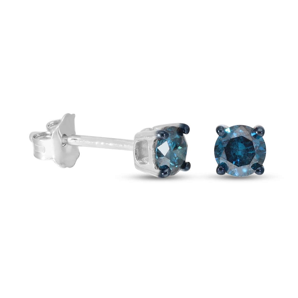 Blue Diamond Stud Earrings in Platinum Over Sterling Silver 1.10 ctw image number 3