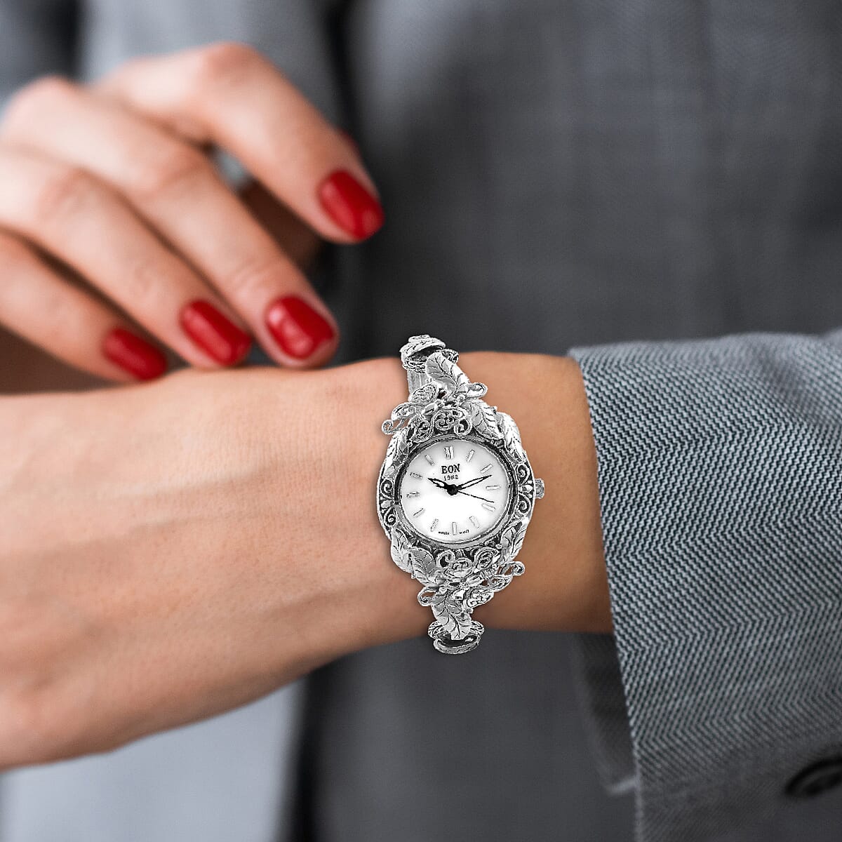 Eon 1962 Swiss Movement Bracelet Watch in Sterling Silver, Designer Bracelet Watch, Analog Luxury Wristwatch (7.50 In) (26mm) 26.10 Grams image number 3