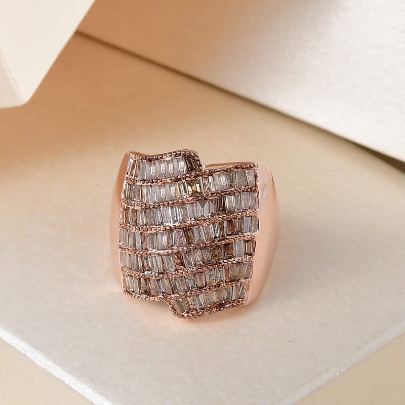 Natural Champagne Diamond Cluster Cocktail Ring in Vermeil Rose Gold Over Sterling Silver, Diamond Jewelry, Gift For Her 7.60 Grams 2.00 ctw