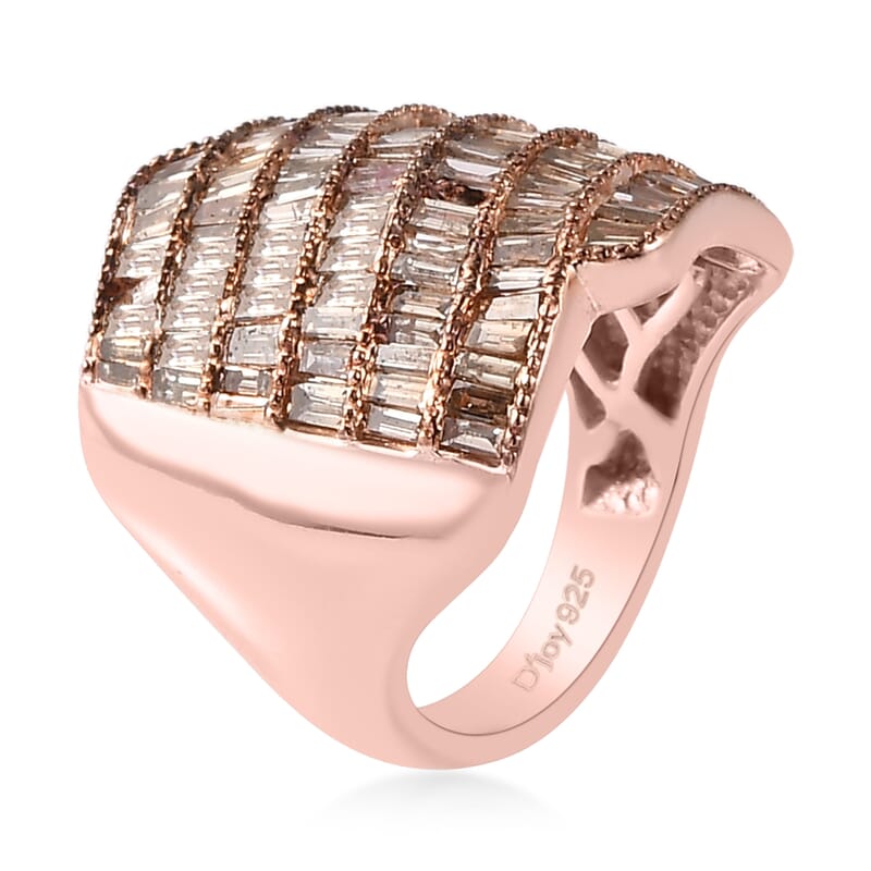 Natural Champagne Diamond Cluster Cocktail Ring in Vermeil Rose Gold Over Sterling Silver, Diamond Jewelry, Gift For Her 7.60 Grams 2.00 ctw