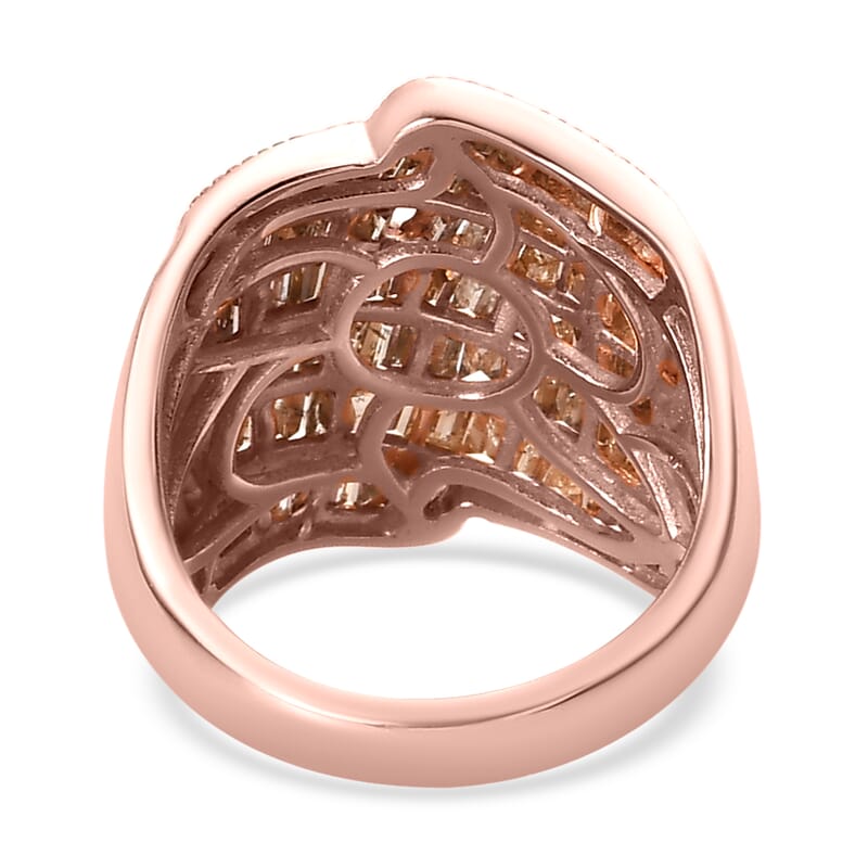 Natural Champagne Diamond Cluster Cocktail Ring in Vermeil Rose Gold Over Sterling Silver, Diamond Jewelry, Gift For Her 7.60 Grams 2.00 ctw