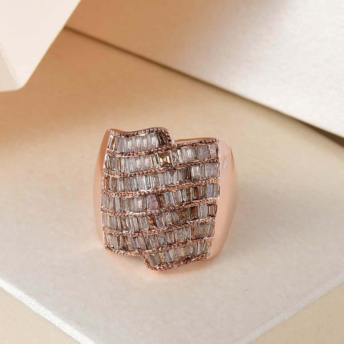Natural Champagne Diamond Cluster Cocktail Ring in Vermeil Rose Gold Over Sterling Silver, Diamond Jewelry, Gift For Her 7.60 Grams 2.00 ctw image number 1