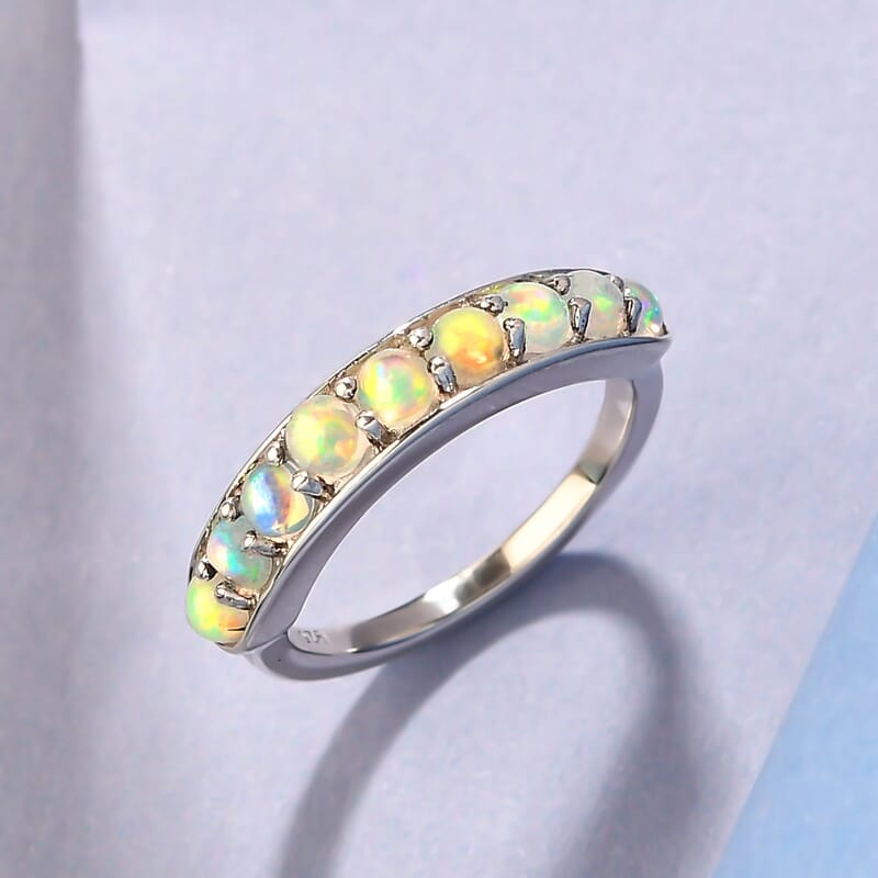 Ethiopian Welo Opal 0.90 ctw Ring in Platinum Over Sterling Silver (Size 6.5)