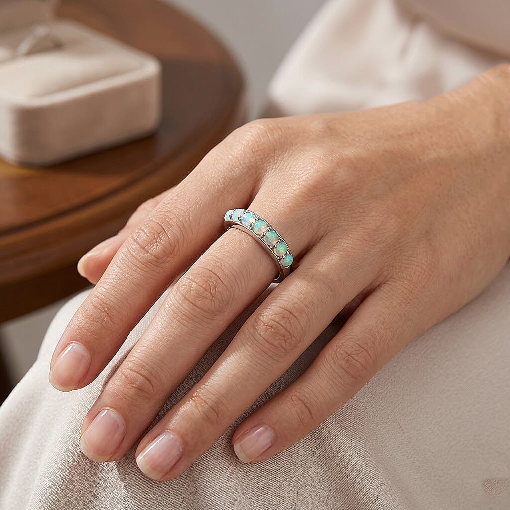 Ethiopian Welo Opal 0.90 ctw Ring in Platinum Over Sterling Silver (Size 6.5)