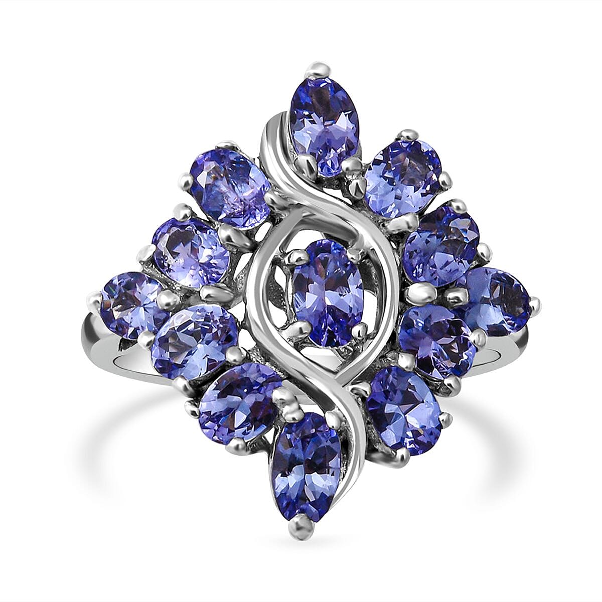 Tanzanite 2.40 ctw Ring in Platinum Over Sterling Silver (Size 5.5)