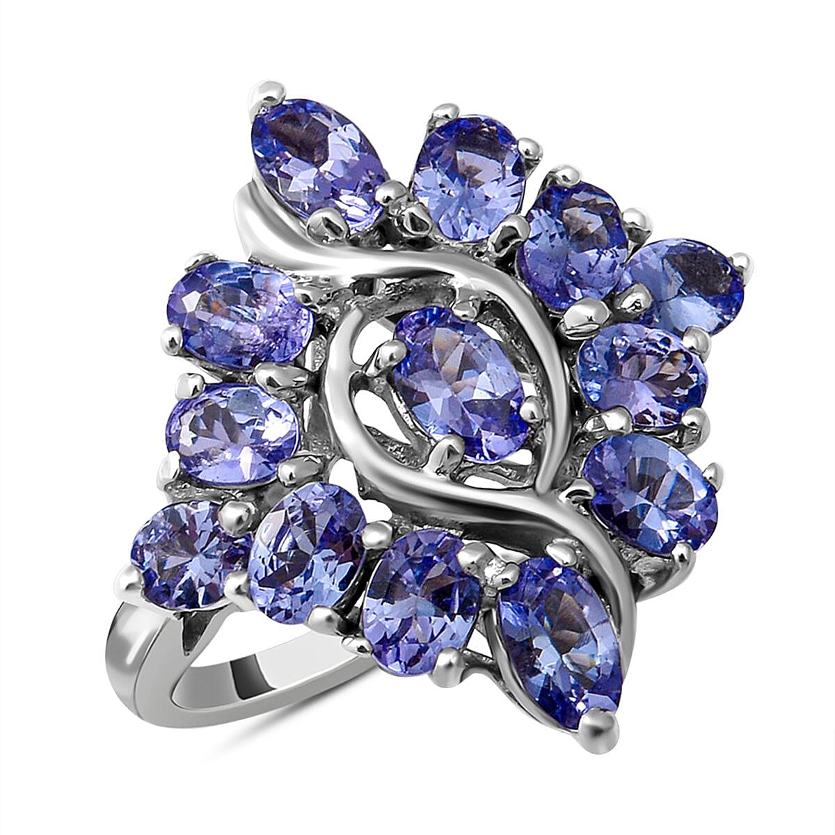 Tanzanite 2.40 ctw Ring in Platinum Over Sterling Silver (Size 5.5)