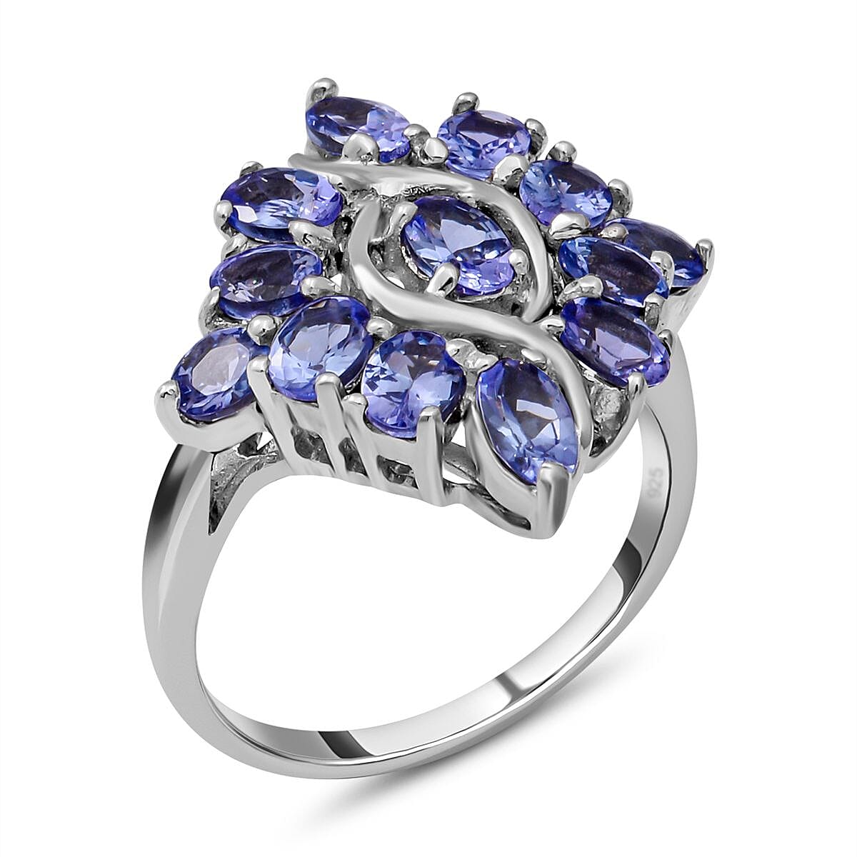 Tanzanite 2.40 ctw Ring in Platinum Over Sterling Silver (Size 5.5)