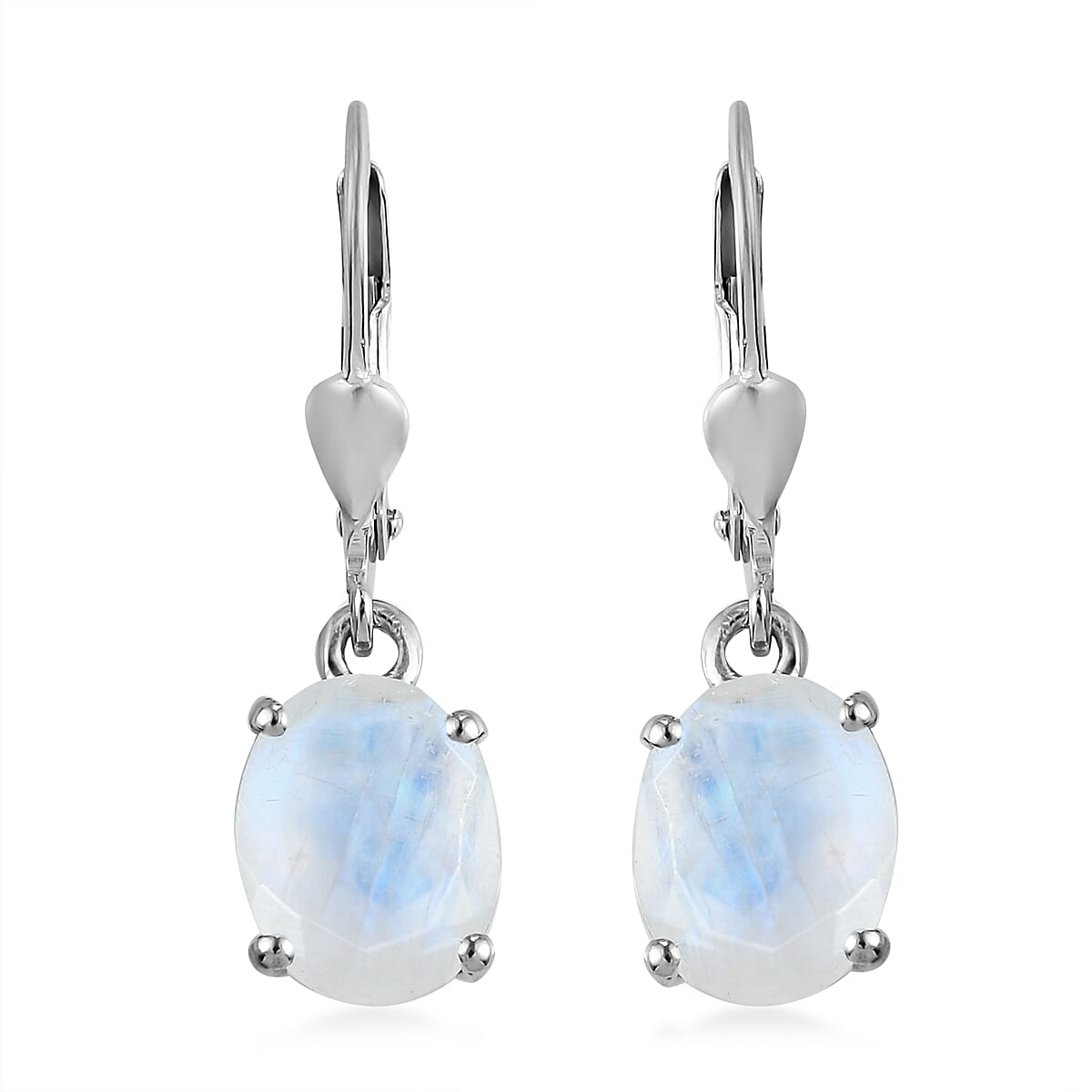 Rainbow Moonstone Lever Back Earrings in Platinum Over Sterling Silver 5.25 ctw