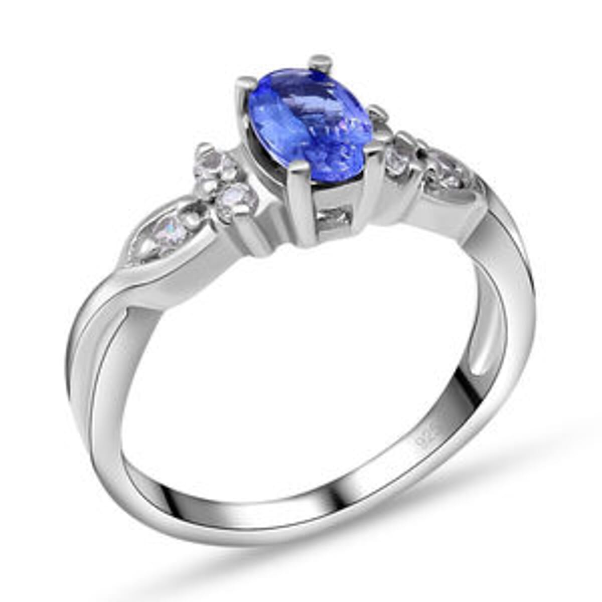 Tanzanite and White Zircon0.89 ctw Ring in Platinum Over Sterling Silver (Size 11.5) image number 2