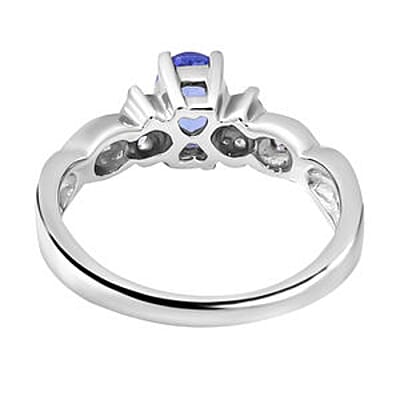 Tanzanite and White Zircon0.89 ctw Ring in Platinum Over Sterling Silver (Size 11.5)