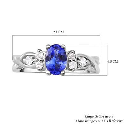 Tanzanite and White Zircon0.89 ctw Ring in Platinum Over Sterling Silver (Size 11.5)