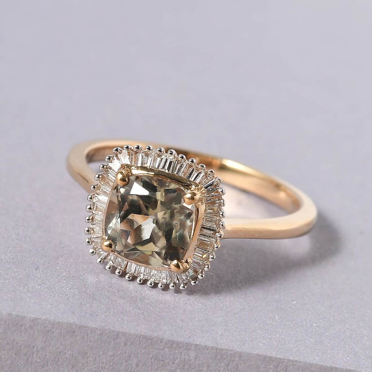 Iliana 18K Yellow Gold AAA Turkizite and G-H SI Diamond Halo Ring image number 1