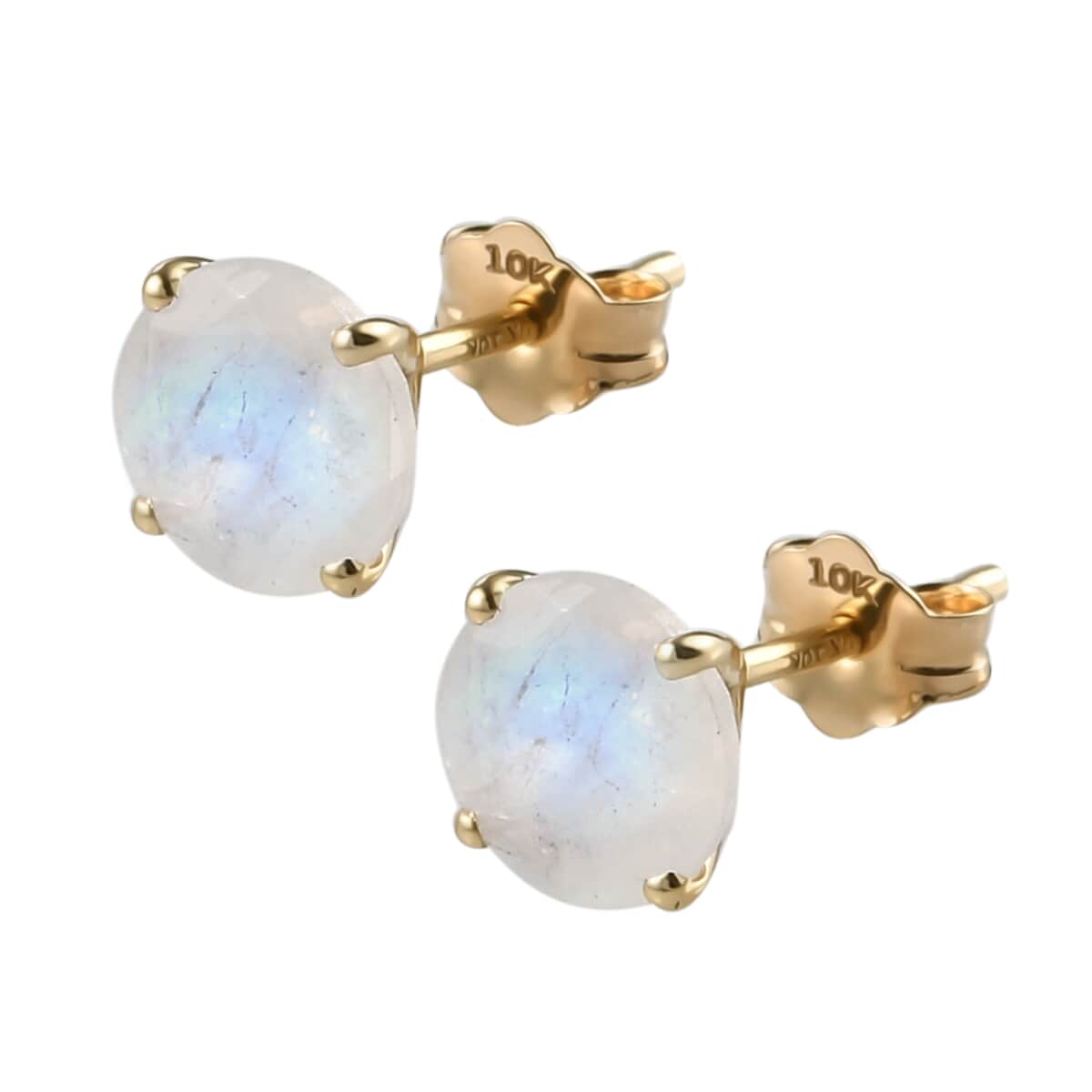 LUXORO 10K Yellow Gold Premium Moon Glow Moonstone Solitaire Stud Earrings 1.65 ctw image number 3