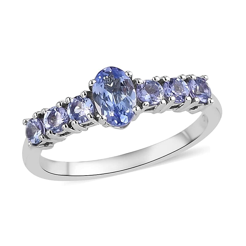 Tanzanite Ring in Platinum Over Sterling Silver (Size 10.0) 1.10 ctw