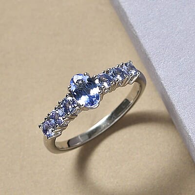 Tanzanite Ring in Platinum Over Sterling Silver (Size 10.0) 1.10 ctw