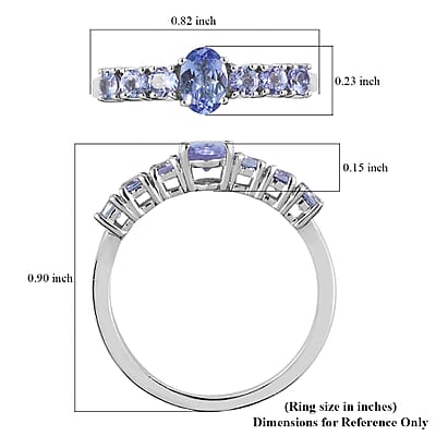 Tanzanite Ring in Platinum Over Sterling Silver (Size 10.0) 1.10 ctw