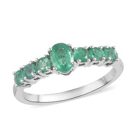 Kagem Zambian Emerald Ring in Platinum Over Sterling Silver (Size 6.0) 1.00 ctw image number 0
