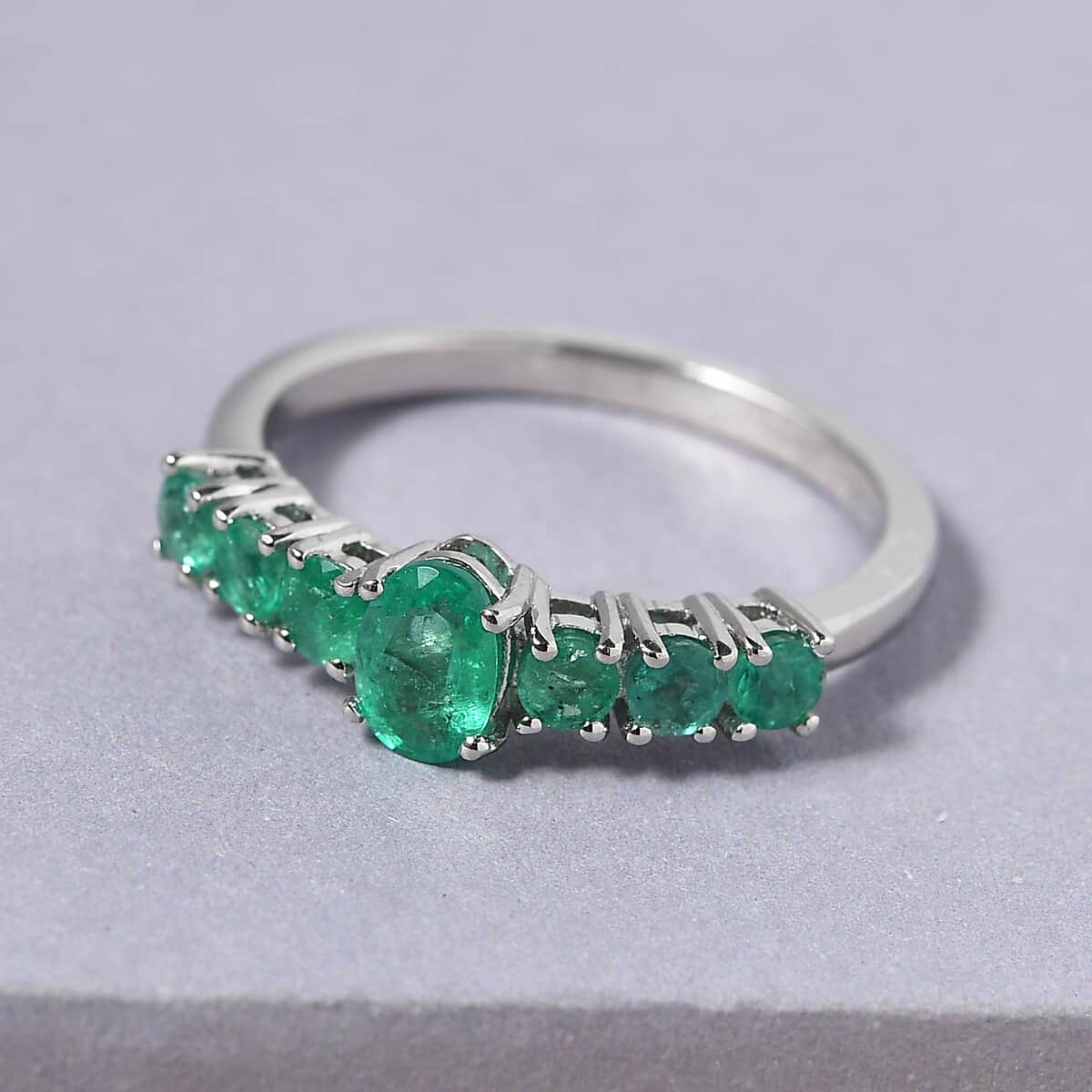Kagem Zambian Emerald Ring in Platinum Over Sterling Silver (Size 6.0) 1.00 ctw image number 1