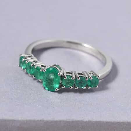 Kagem Zambian Emerald Ring in Platinum Over Sterling Silver (Size 6.0) 1.00 ctw image number 1