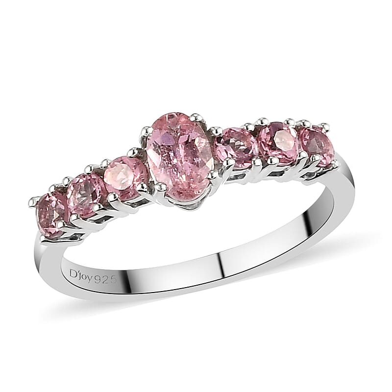 Morro Redondo Pink Tourmaline Ring in Platinum Over Sterling Silver (Size 7.0) 1.00 ctw