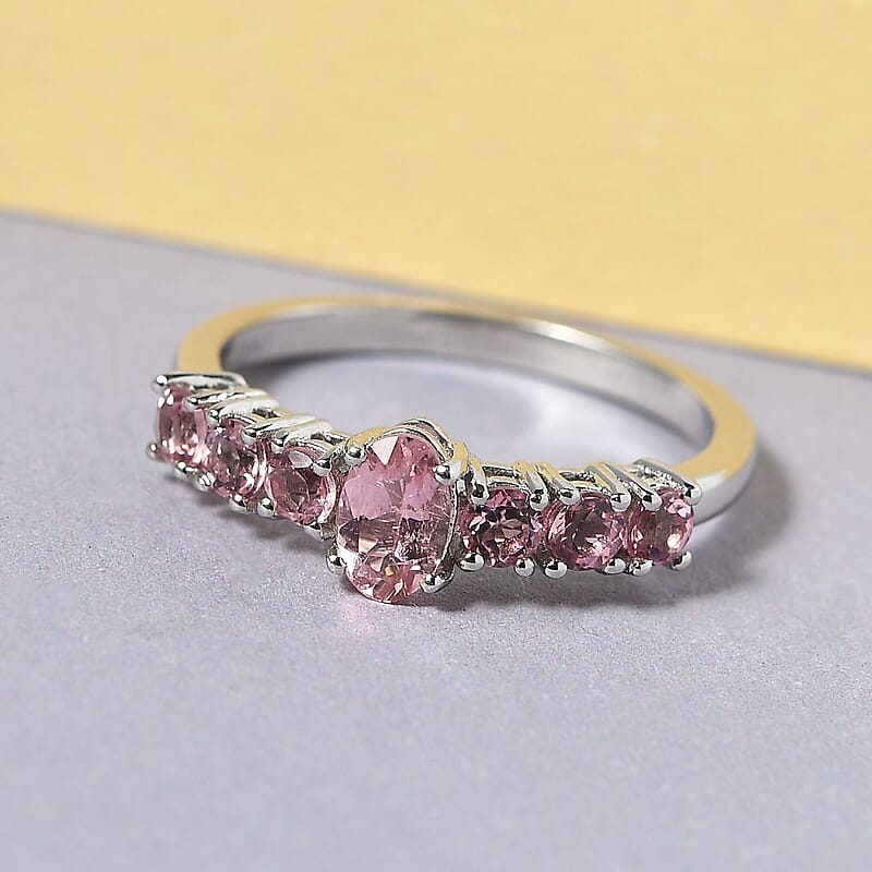 Morro Redondo Pink Tourmaline Ring in Platinum Over Sterling Silver (Size 7.0) 1.00 ctw