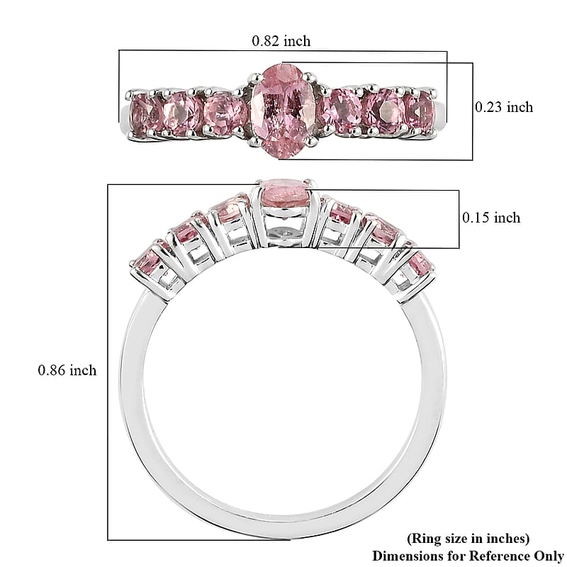 Morro Redondo Pink Tourmaline Ring in Platinum Over Sterling Silver (Size 7.0) 1.00 ctw